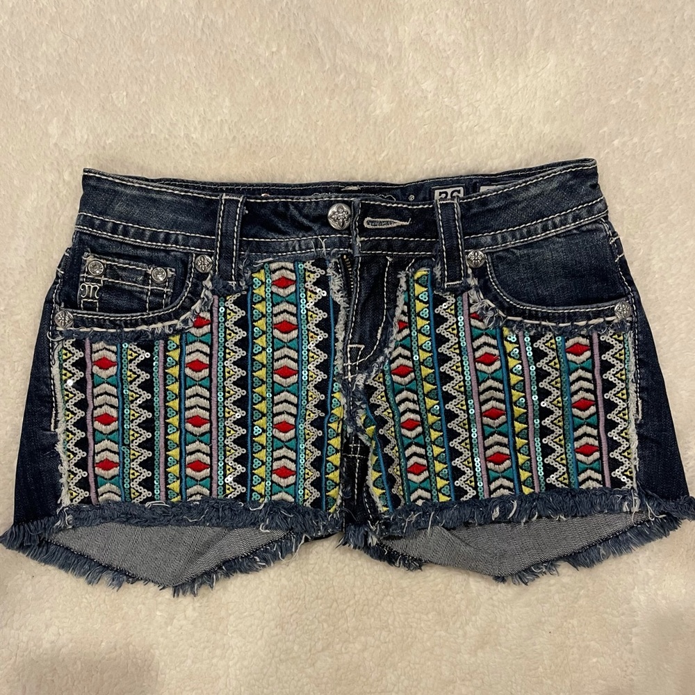 Miss Me Blue Aztec Shorts